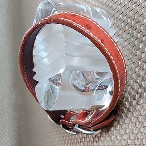 Red Ostrich Leather Dog Collar - Size Medium